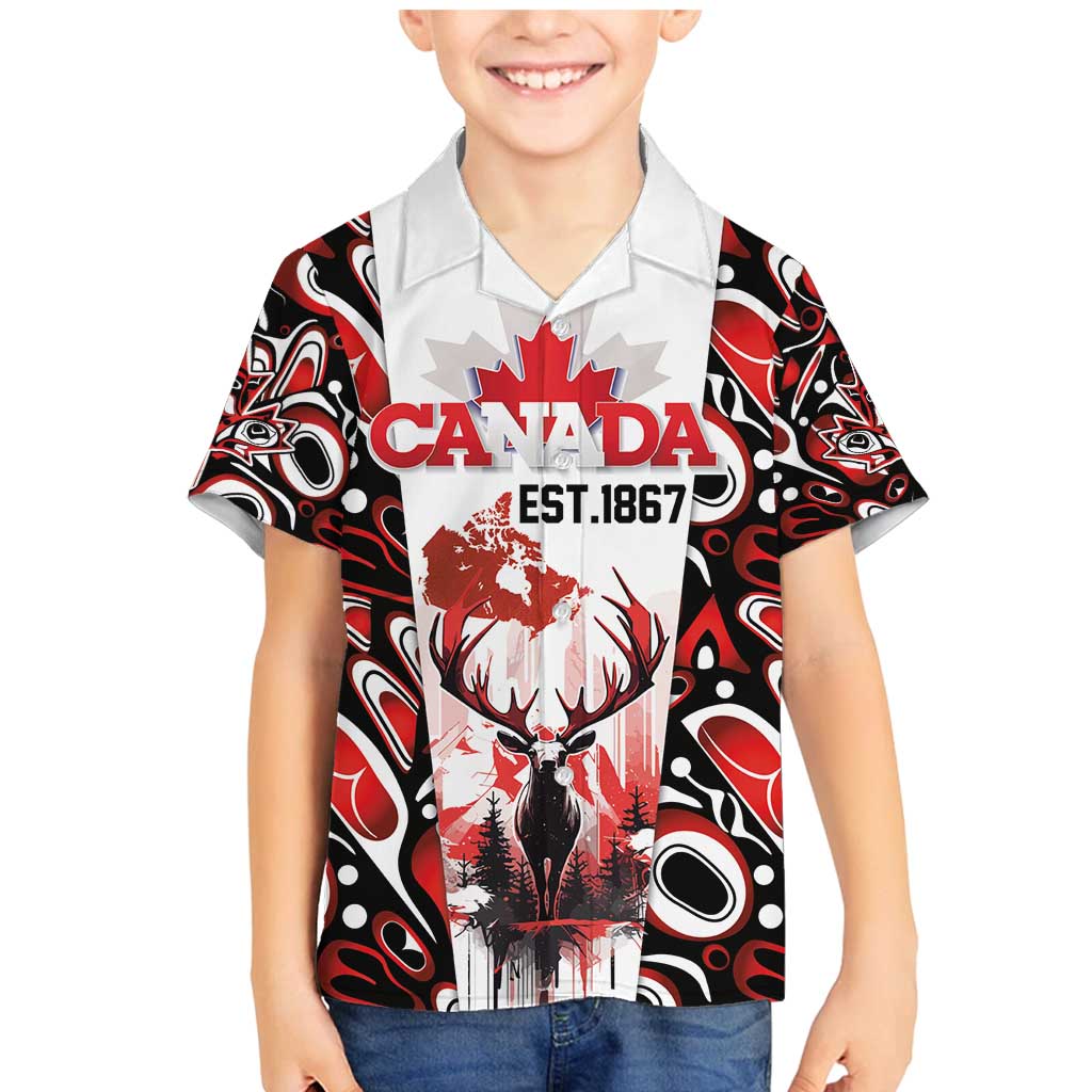 Canada Day Family Matching Mermaid Dress and Hawaiian Shirt The Forest Moose and Maple Leaves-Haida Pattern