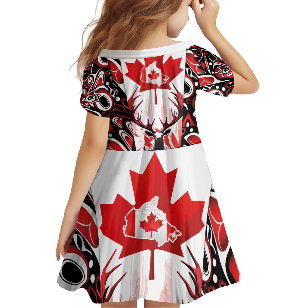 Canada Day Family Matching Off Shoulder Maxi Dress and Hawaiian Shirt The Forest Moose and Maple Leaves-Haida Pattern