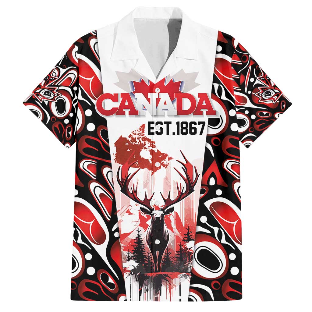 Canada Day Family Matching Off Shoulder Maxi Dress and Hawaiian Shirt The Forest Moose and Maple Leaves-Haida Pattern