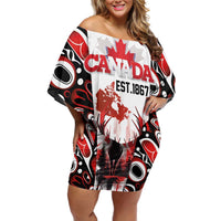 Canada Day Family Matching Off Shoulder Short Dress and Hawaiian Shirt The Forest Moose and Maple Leaves-Haida Pattern