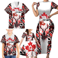 Canada Day Family Matching Short Sleeve Bodycon Dress and Hawaiian Shirt The Forest Moose and Maple Leaves-Haida Pattern