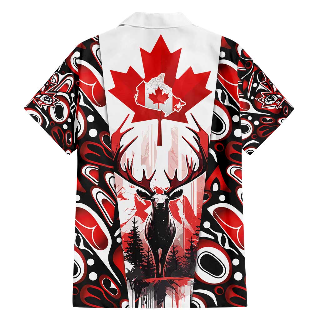 Canada Day Family Matching Short Sleeve Bodycon Dress and Hawaiian Shirt The Forest Moose and Maple Leaves-Haida Pattern