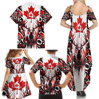 Canada Day Family Matching Summer Maxi Dress and Hawaiian Shirt The Forest Moose and Maple Leaves-Haida Pattern