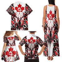 Canada Day Family Matching Tank Maxi Dress and Hawaiian Shirt The Forest Moose and Maple Leaves-Haida Pattern