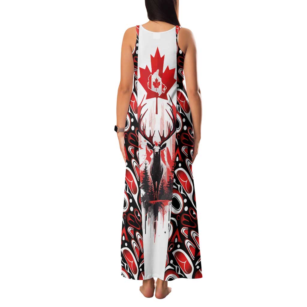 Canada Day Family Matching Tank Maxi Dress and Hawaiian Shirt The Forest Moose and Maple Leaves-Haida Pattern