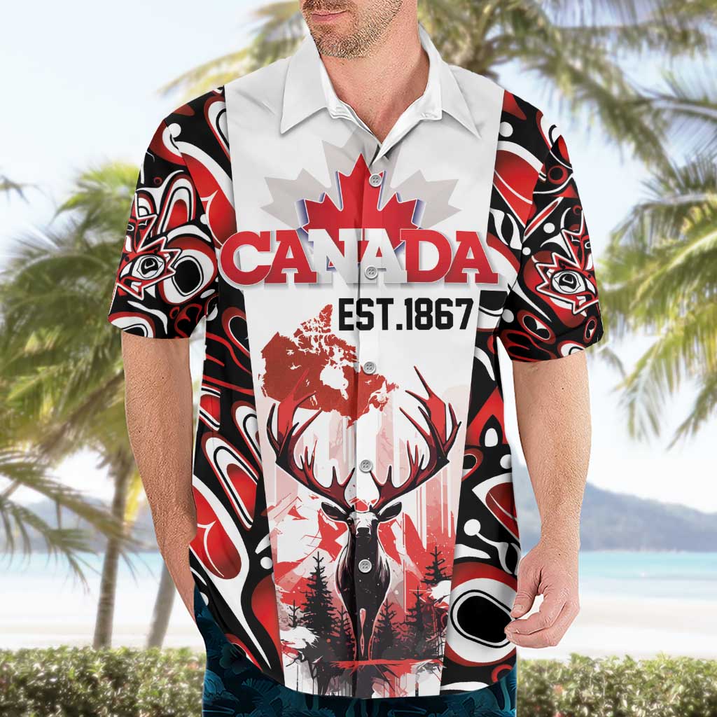 Canada Day Hawaiian Shirt The Forest Moose and Maple Leaves-Haida Pattern