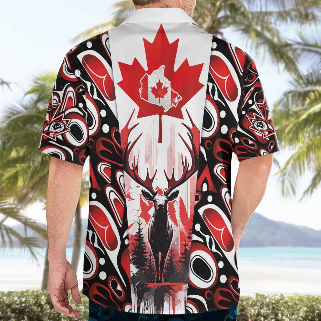 Canada Day Hawaiian Shirt The Forest Moose and Maple Leaves-Haida Pattern