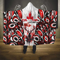Canada Day Hooded Blanket The Forest Moose and Maple Leaves-Haida Pattern