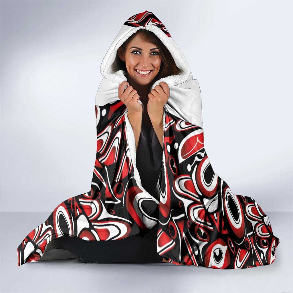 Canada Day Hooded Blanket The Forest Moose and Maple Leaves-Haida Pattern