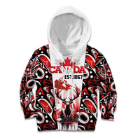 Canada Day Kid Hoodie The Forest Moose and Maple Leaves-Haida Pattern