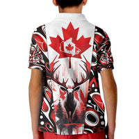 Canada Day Kid Polo Shirt The Forest Moose and Maple Leaves-Haida Pattern