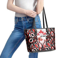 Canada Day Leather Tote Bag The Forest Moose and Maple Leaves-Haida Pattern