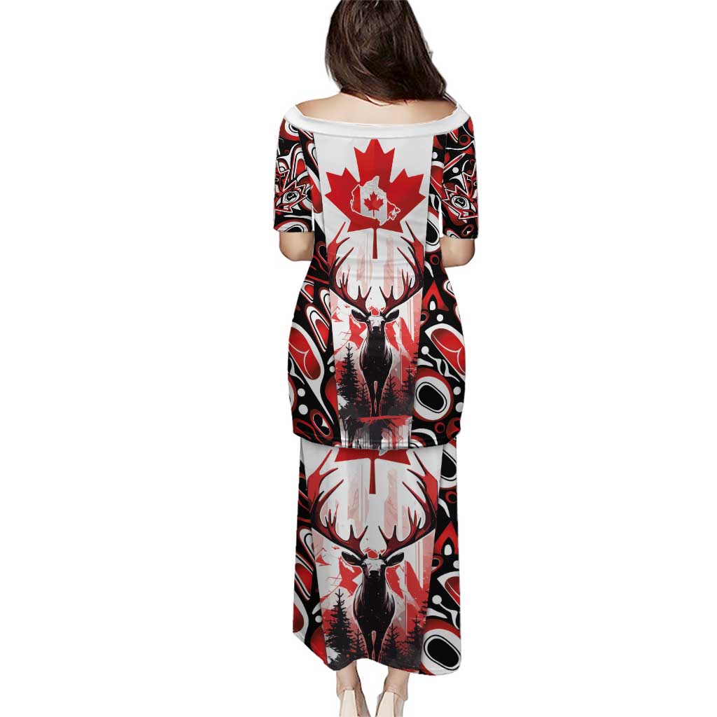 Canada Day Puletasi The Forest Moose and Maple Leaves-Haida Pattern