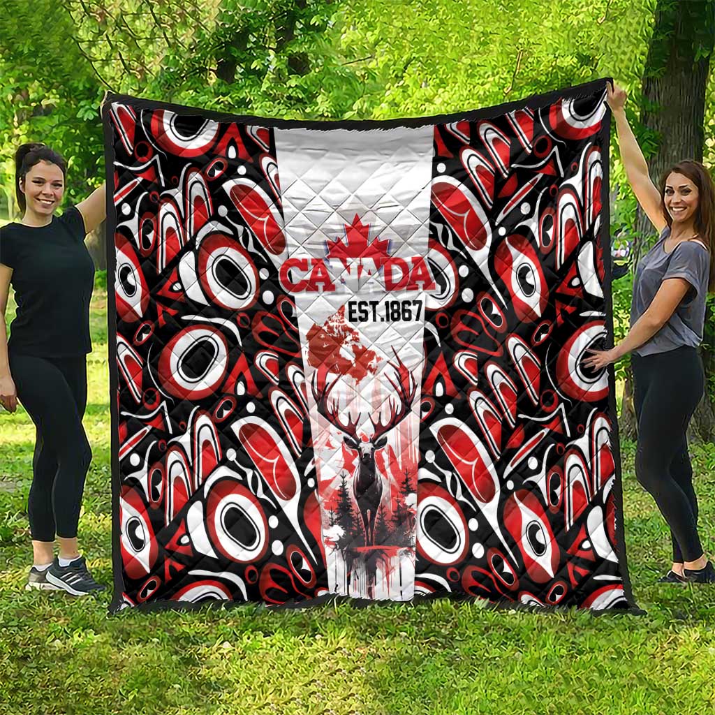 Canada Day Quilt The Forest Moose and Maple Leaves-Haida Pattern
