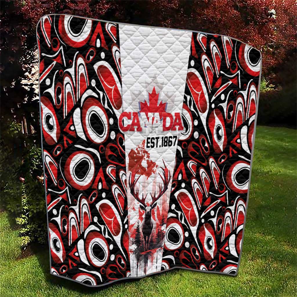 Canada Day Quilt The Forest Moose and Maple Leaves-Haida Pattern