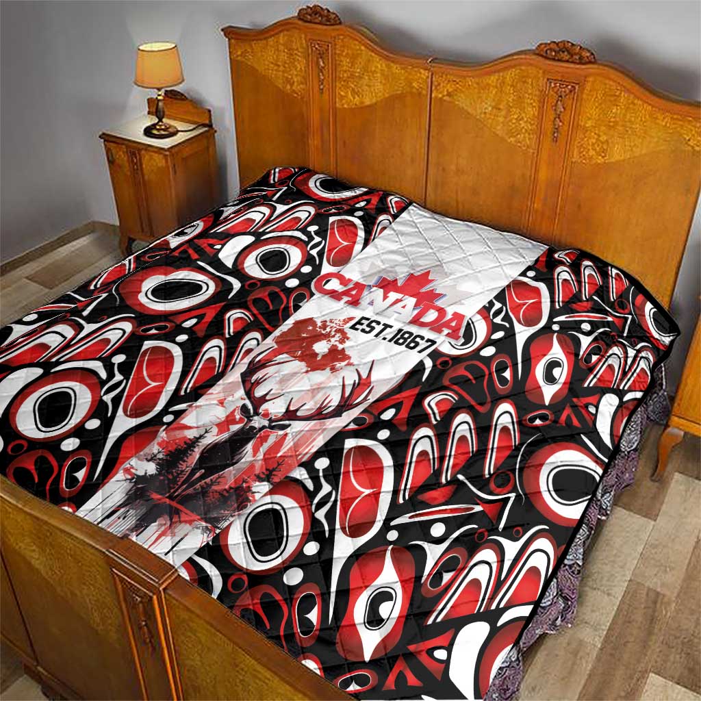 Canada Day Quilt The Forest Moose and Maple Leaves-Haida Pattern