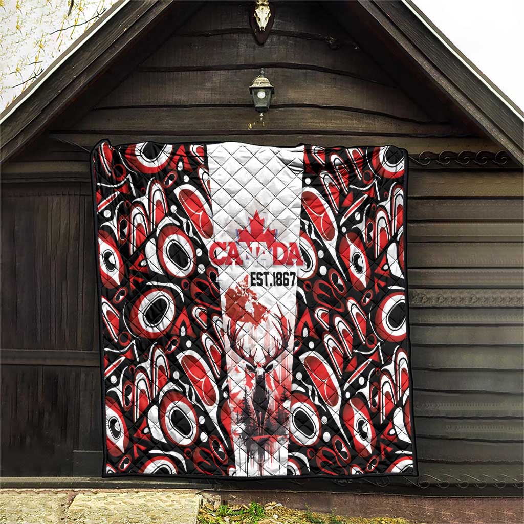 Canada Day Quilt The Forest Moose and Maple Leaves-Haida Pattern