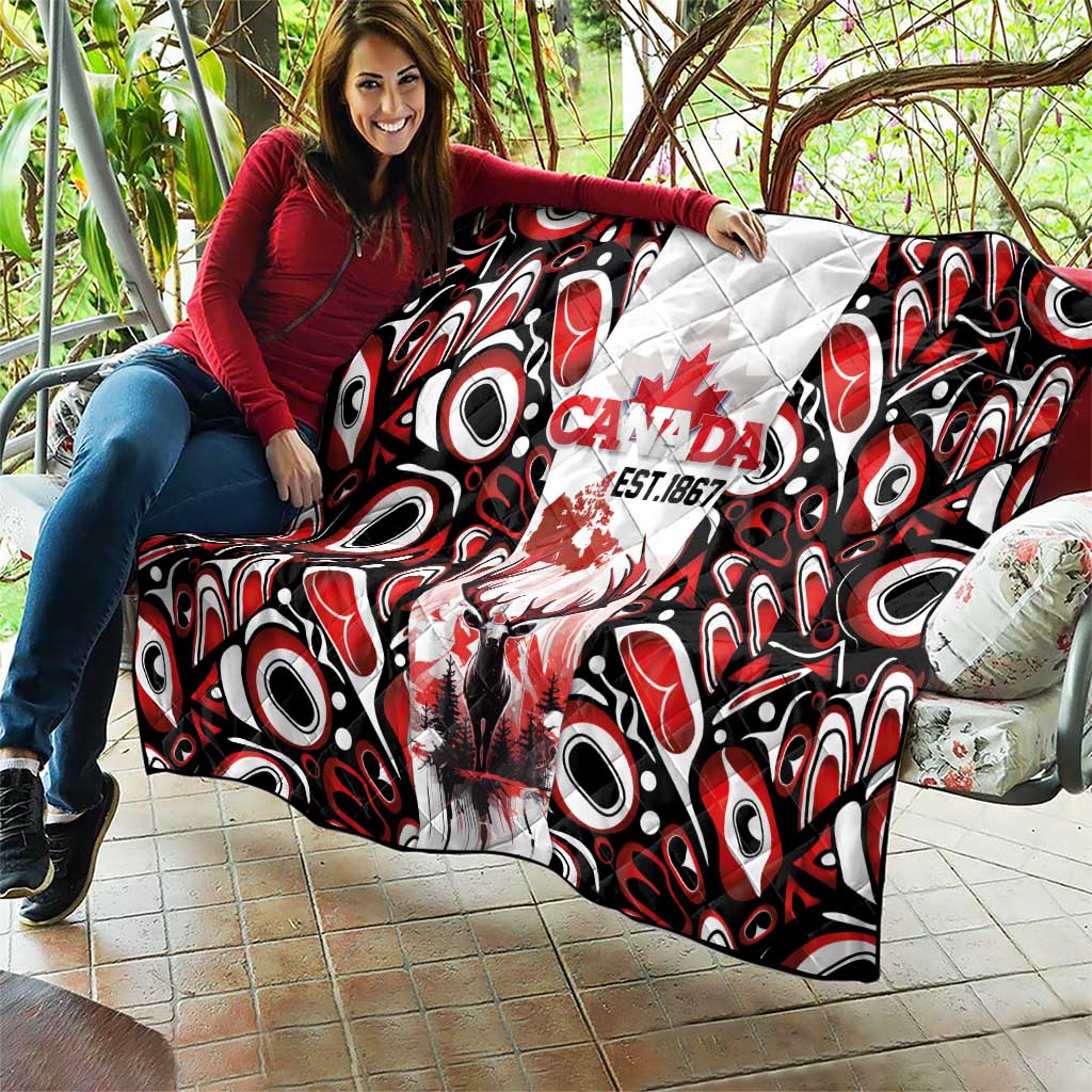Canada Day Quilt The Forest Moose and Maple Leaves-Haida Pattern