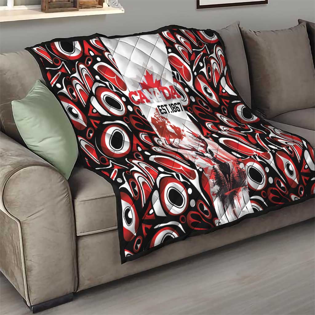Canada Day Quilt The Forest Moose and Maple Leaves-Haida Pattern