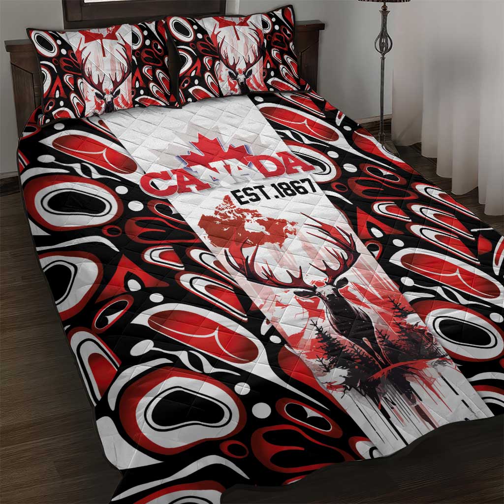 Canada Day Quilt Bed Set The Forest Moose and Maple Leaves-Haida Pattern