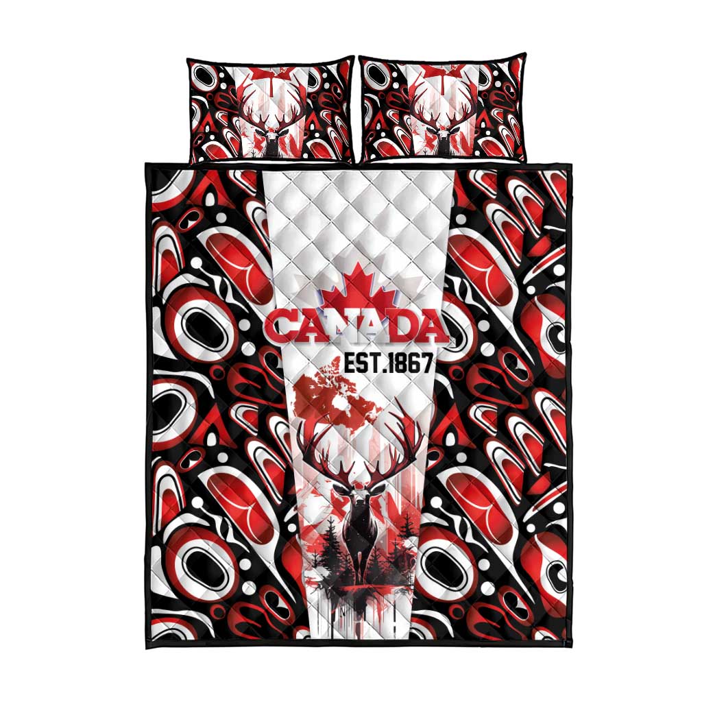 Canada Day Quilt Bed Set The Forest Moose and Maple Leaves-Haida Pattern