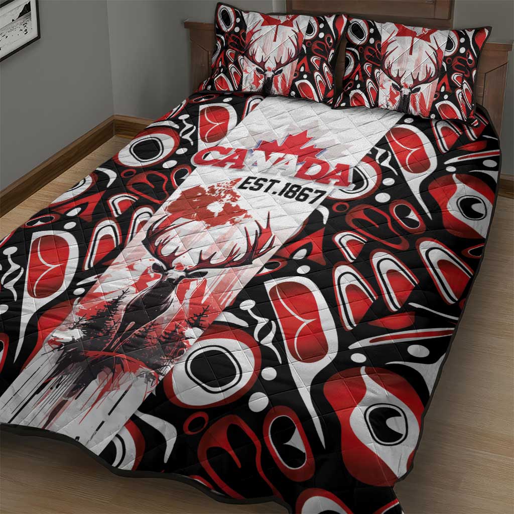 Canada Day Quilt Bed Set The Forest Moose and Maple Leaves-Haida Pattern