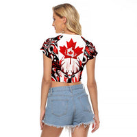 Canada Day Raglan Cropped T Shirt The Forest Moose and Maple Leaves-Haida Pattern