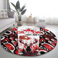 Canada Day Round Carpet The Forest Moose and Maple Leaves-Haida Pattern