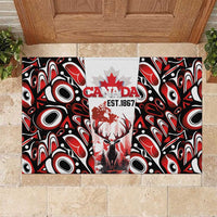 Canada Day Rubber Doormat The Forest Moose and Maple Leaves-Haida Pattern