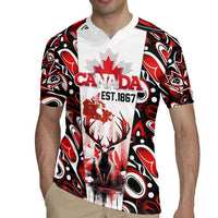 Canada Day Rugby Jersey The Forest Moose and Maple Leaves-Haida Pattern