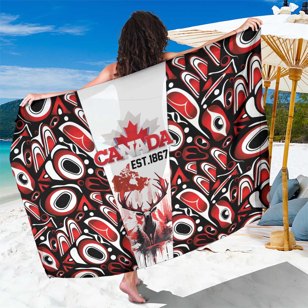 Canada Day Sarong The Forest Moose and Maple Leaves-Haida Pattern