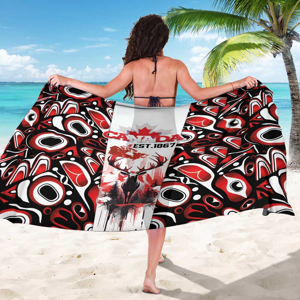 Canada Day Sarong The Forest Moose and Maple Leaves-Haida Pattern