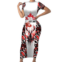 Canada Day Short Sleeve Bodycon Dress The Forest Moose and Maple Leaves-Haida Pattern