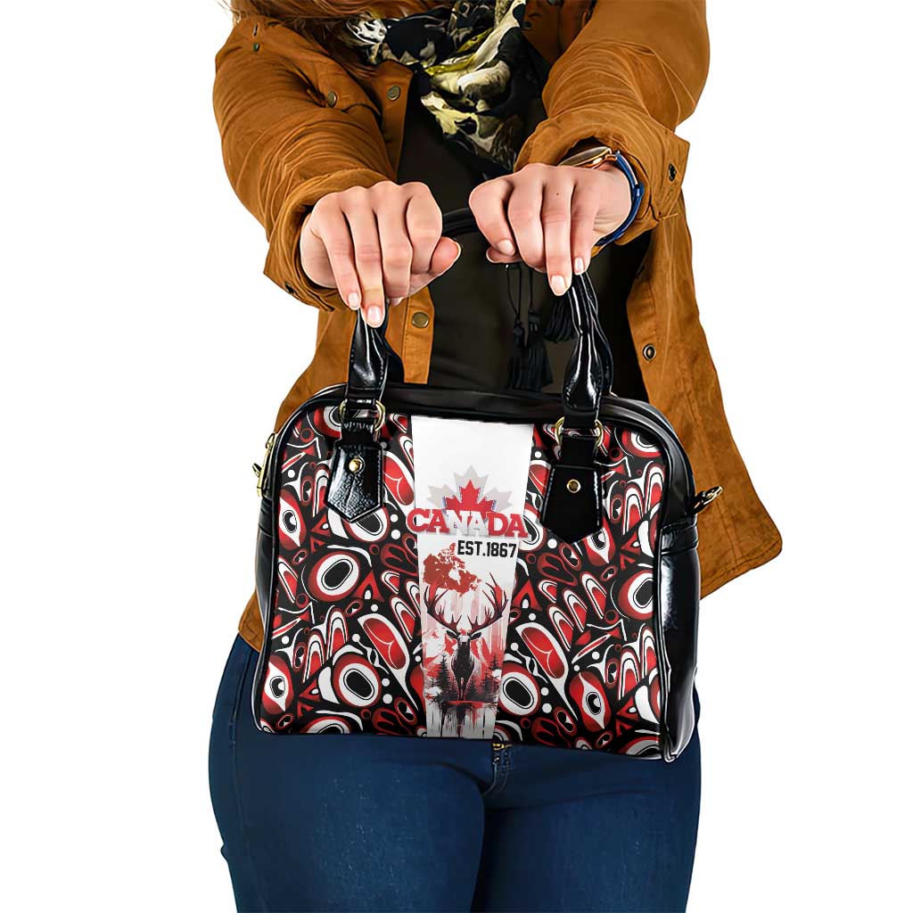 Canada Day Shoulder Handbag The Forest Moose and Maple Leaves-Haida Pattern