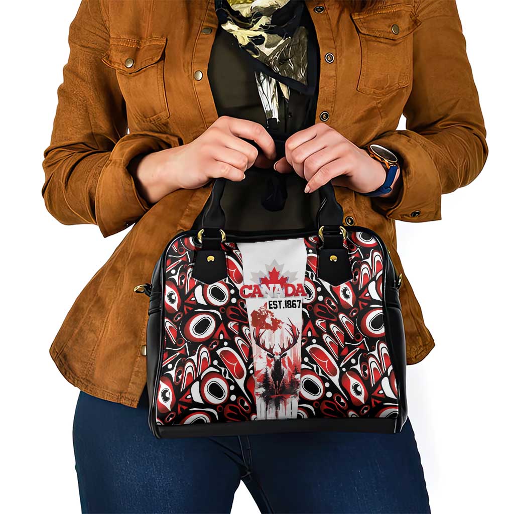 Canada Day Shoulder Handbag The Forest Moose and Maple Leaves-Haida Pattern