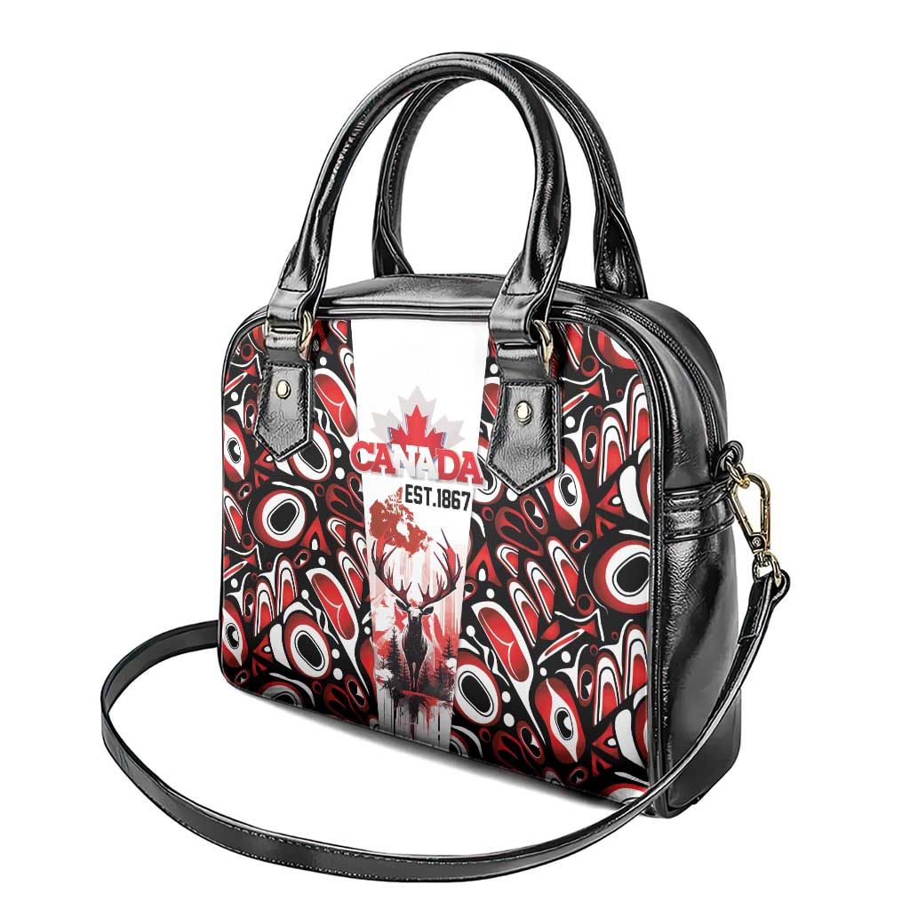 Canada Day Shoulder Handbag The Forest Moose and Maple Leaves-Haida Pattern