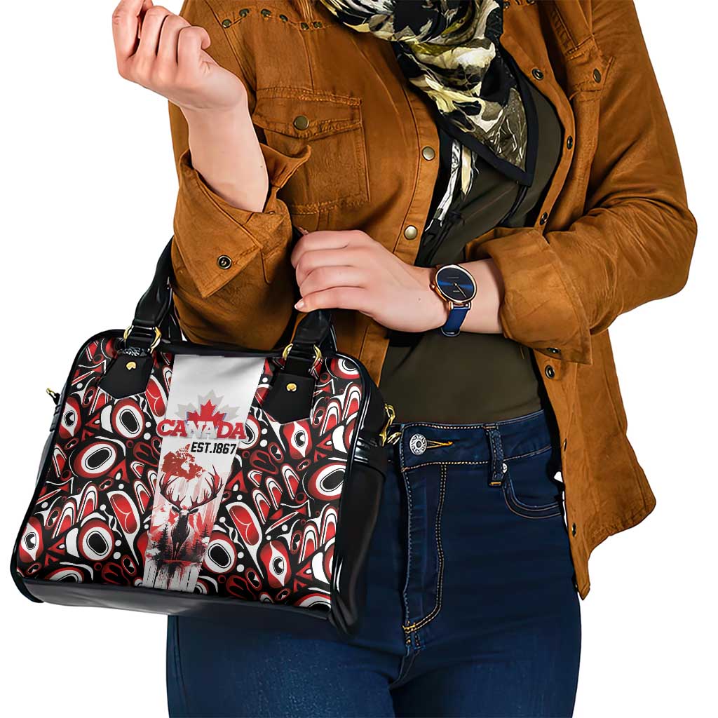 Canada Day Shoulder Handbag The Forest Moose and Maple Leaves-Haida Pattern