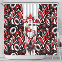 Canada Day Shower Curtain The Forest Moose and Maple Leaves-Haida Pattern