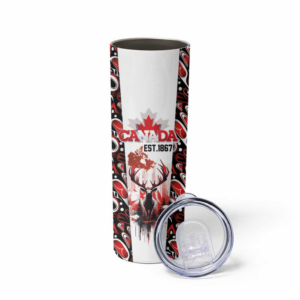 Canada Day Skinny Tumbler The Forest Moose and Maple Leaves-Haida Pattern