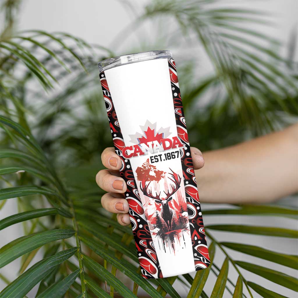 Canada Day Skinny Tumbler The Forest Moose and Maple Leaves-Haida Pattern