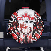 Canada Day Spare Tire Cover The Forest Moose and Maple Leaves-Haida Pattern