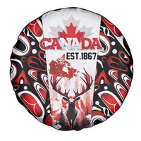 Canada Day Spare Tire Cover The Forest Moose and Maple Leaves-Haida Pattern