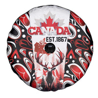 Canada Day Spare Tire Cover The Forest Moose and Maple Leaves-Haida Pattern