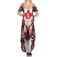 Canada Day Summer Maxi Dress The Forest Moose and Maple Leaves-Haida Pattern