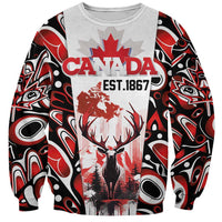 Canada Day Sweatshirt The Forest Moose and Maple Leaves-Haida Pattern