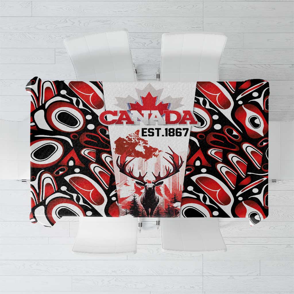 Canada Day Tablecloth The Forest Moose and Maple Leaves-Haida Pattern