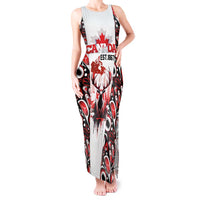 Canada Day Tank Maxi Dress The Forest Moose and Maple Leaves-Haida Pattern