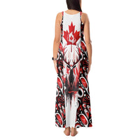 Canada Day Tank Maxi Dress The Forest Moose and Maple Leaves-Haida Pattern