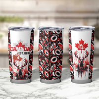 Canada Day Tumbler Cup The Forest Moose and Maple Leaves-Haida Pattern