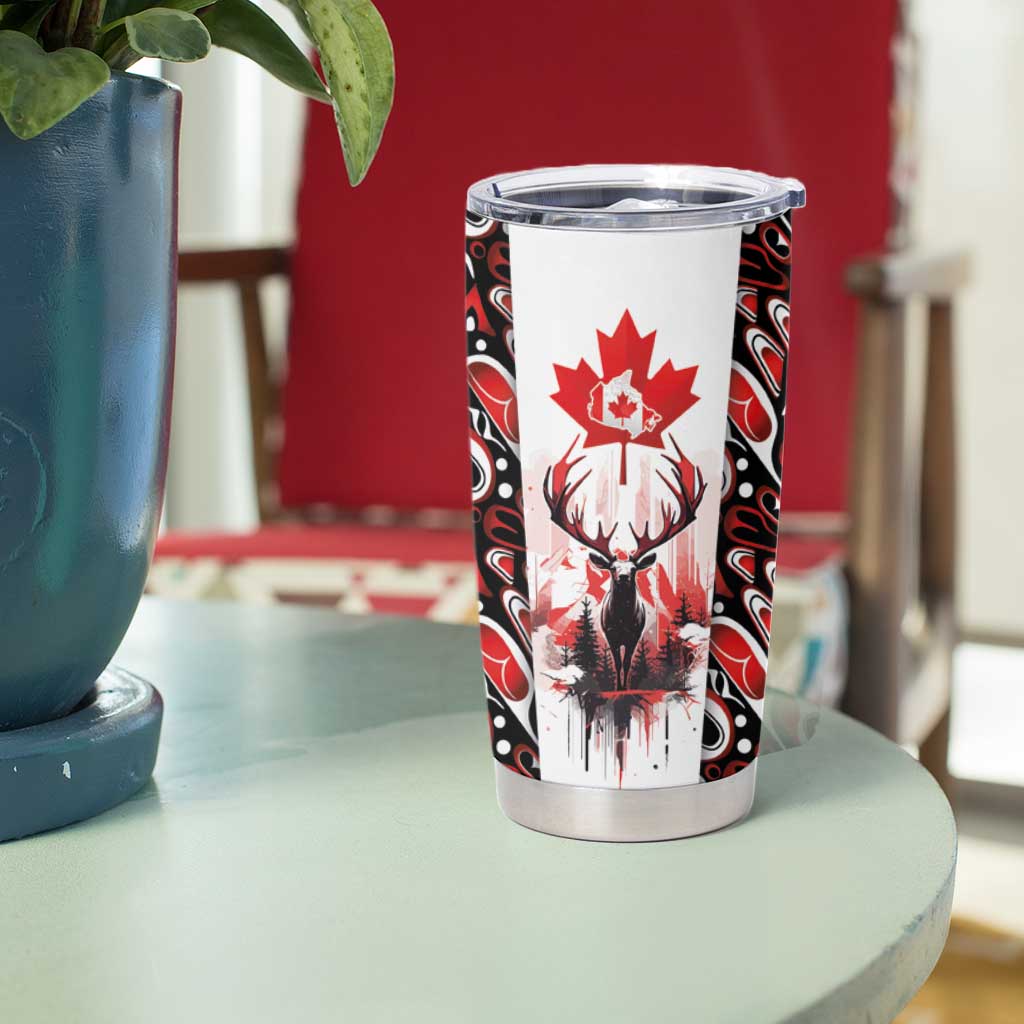 Canada Day Tumbler Cup The Forest Moose and Maple Leaves-Haida Pattern